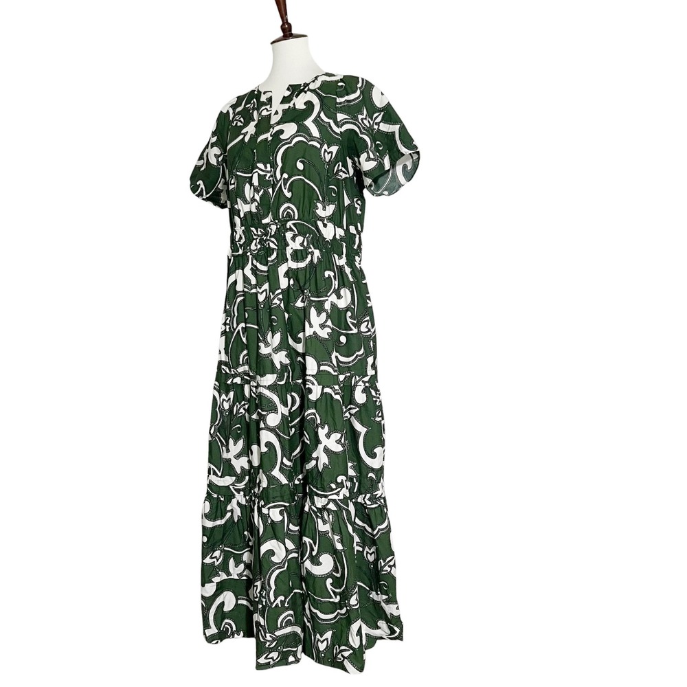 Anthropologie Somerset Maxi Dress Green White Cotton 1X Plus Size - Picture 8 of 13